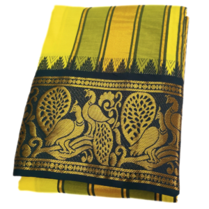 Lemon Yellow Color Double Peacock Jacquard Dhoti
