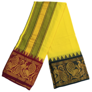 Lemon Yellow Color Double Peacock Jacquard Dhoti