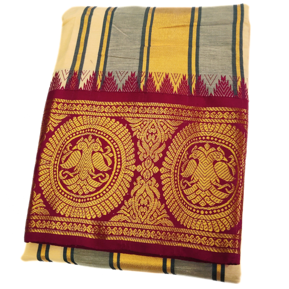 Sandal Color Parrot Designed Jacquard Dhoti