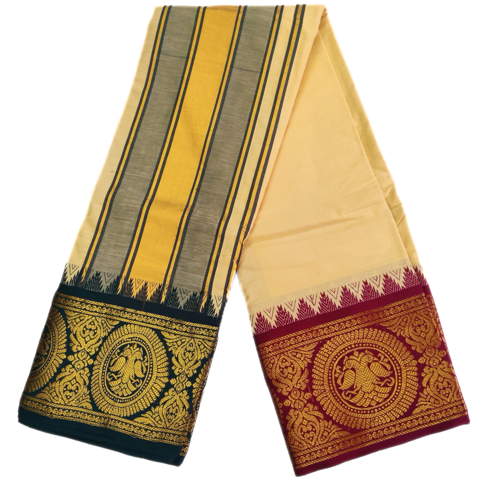 Sandal Color Parrot Designed Jacquard Dhoti
