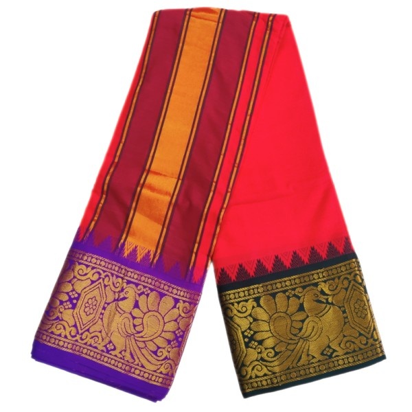 Chilli Red Color Annam Designed Jacquard Dhoti - Image 2