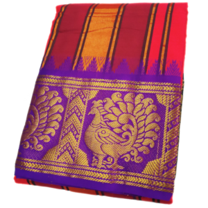 Tomato Red Color Peacock Designed Jacquard Dhoti