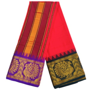 Tomato Red Color Peacock Designed Jacquard Dhoti