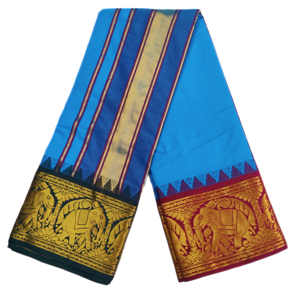 Sky Blue Color Elephant Designed Jacquard Dhoti