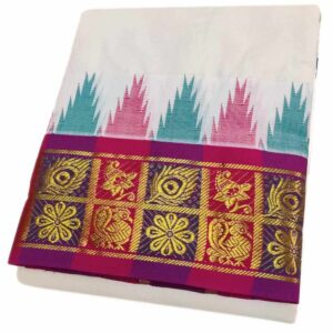 Flower Peacock Half White Marriage Dhoti Set
