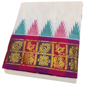 Flower Peacock Half White Marriage Dhoti Set