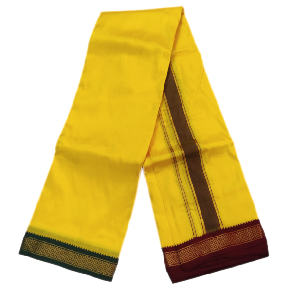 Yellow Color Art Silk Mayilkan Dhoti - Image 2