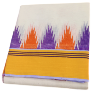 Yellow Color Fancy Border Multicolor Printed Mokku Dhoti