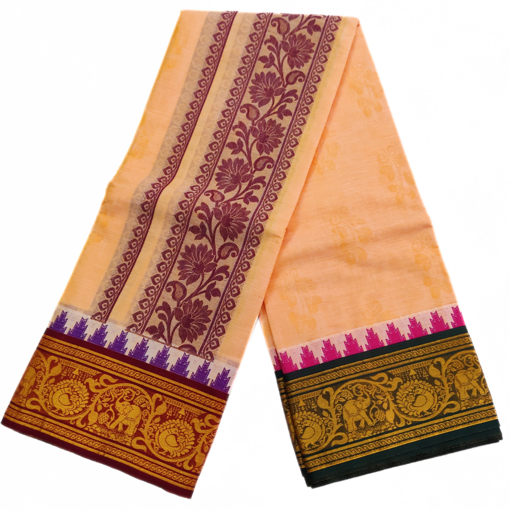 Light Orange Color Premium Embossed Dhoti Towel Set