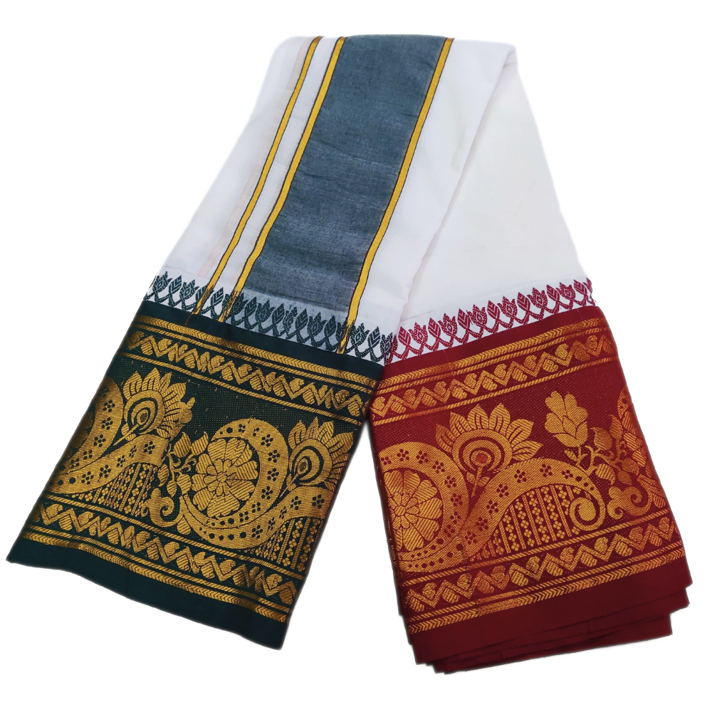 Flower Designed 12 inch Border Dhoti