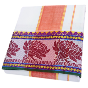 Design Pate Cotton White Dhoti Towel Set