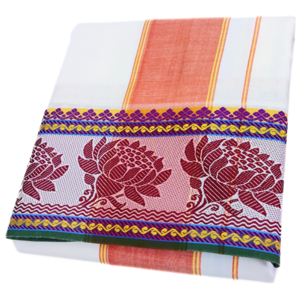 Design Pate Cotton White Dhoti Towel Set