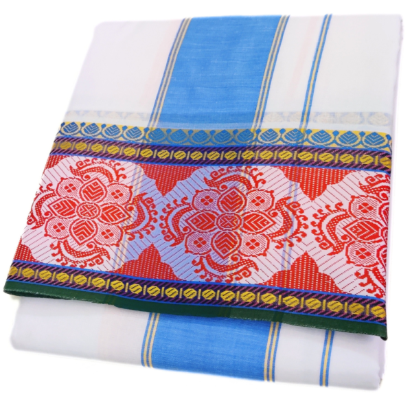 Design Pate Cotton White Dhoti Towel Set - Image 3
