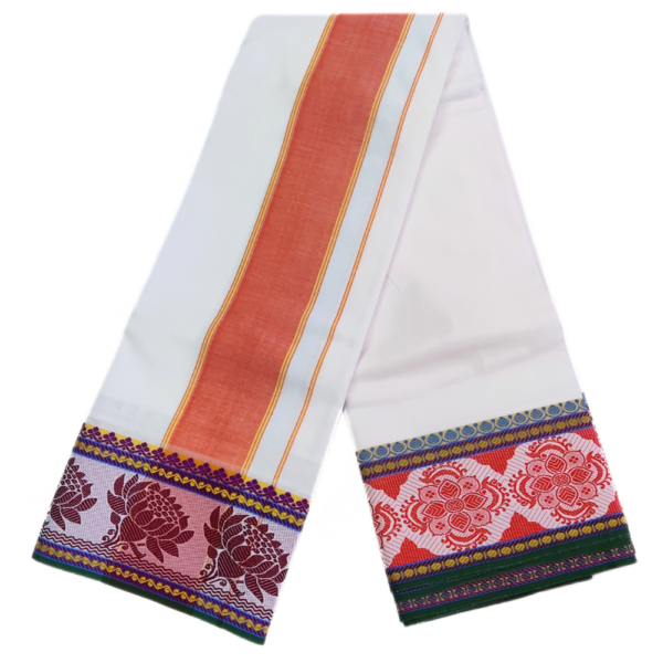Design Pate Cotton White Dhoti Towel Set - Image 2