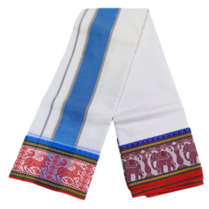 Design Pate Cotton White Dhoti Towel Set
