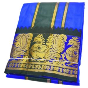 Blue Color Premium Karishma Soft Silk 6 Inch Border Dhoti