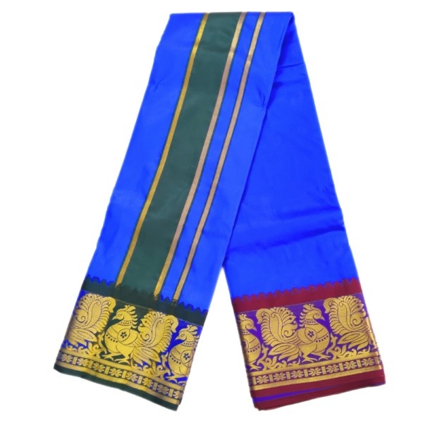 Blue Color Premium Karishma Soft Silk 6 Inch Border Dhoti - Image 2