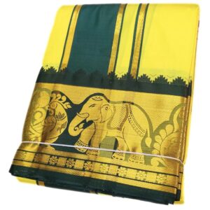 Lemon yellow Color Premium Karishma Soft Silk 6 Inch Border Dhoti