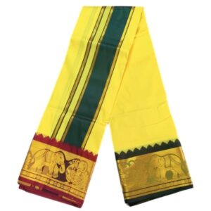 Lemon yellow Color Premium Karishma Soft Silk 6 Inch Border Dhoti