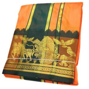 Orange Color Premium Karishma Soft Silk 6 Inch Border Dhoti