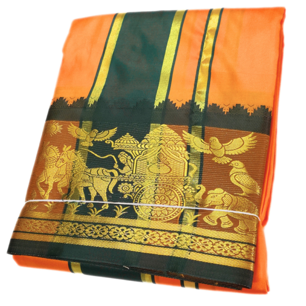 Orange Color Premium Karishma Soft Silk 6 Inch Border Dhoti