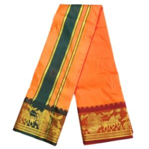 Orange Color Premium Karishma Soft Silk 6 Inch Border Dhoti