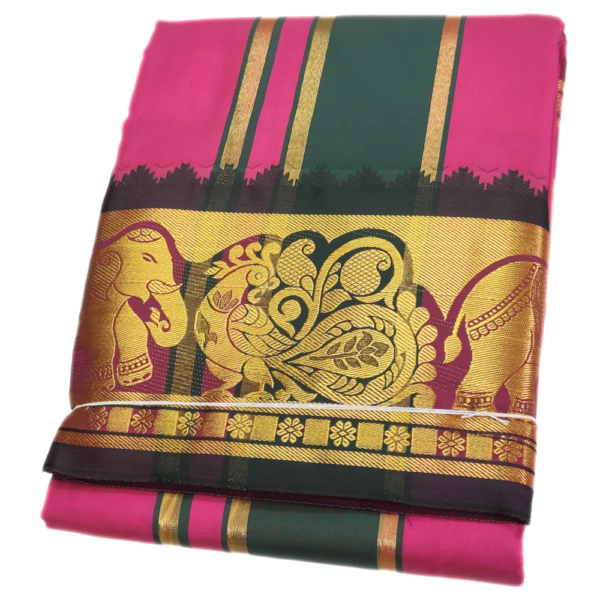Dark Rose Premium Karishma Soft Silk 6 Inch Border Dhoti