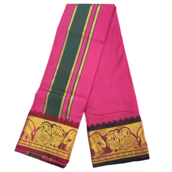 Dark Rose Premium Karishma Soft Silk 6 Inch Border Dhoti - Image 2