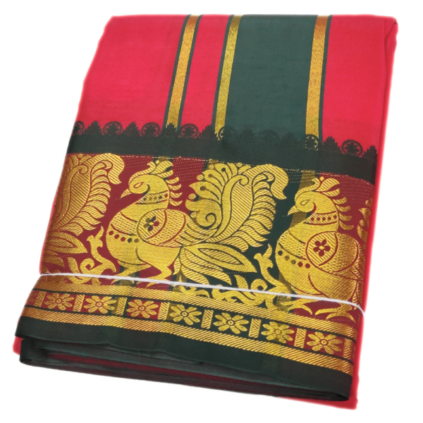 Red Color Premium Karishma Soft Silk 6 Inch Border Dhoti