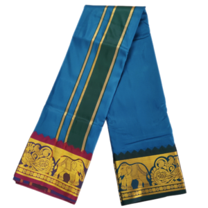Peacock Blue Premium Karishma Soft Silk 6 Inch Border Dhoti