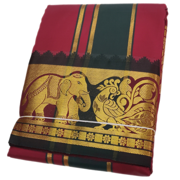 Maroon Color Premium Karishma Soft Silk 6 Inch Border Dhoti