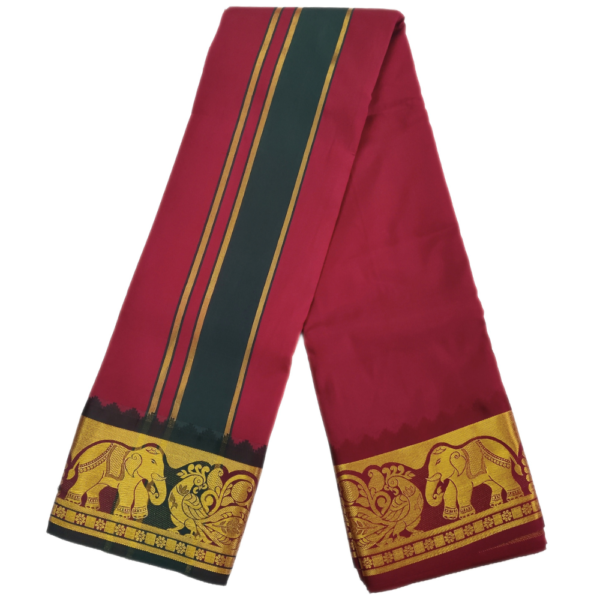 Maroon Color Premium Karishma Soft Silk 6 Inch Border Dhoti - Image 2