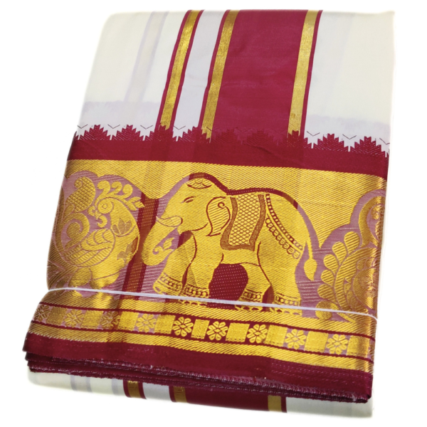 Ivory Color Premium Karishma Soft Silk 6 Inch Border Dhoti