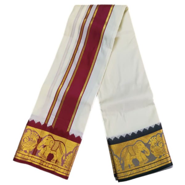 Ivory Color Premium Karishma Soft Silk 6 Inch Border Dhoti - Image 2