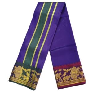 Deep Violet Color Premium Karishma Soft Silk 6 Inch Border Dhoti