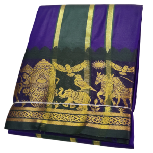 Deep Violet Color Premium Karishma Soft Silk 6 Inch Border Dhoti