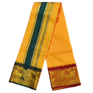 Gold Color Premium Karishma Soft Silk 6 Inch Border Dhoti
