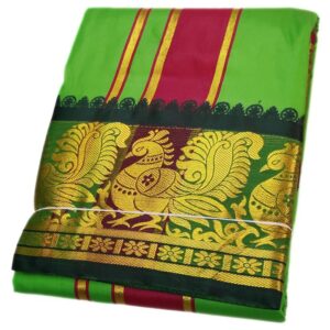 Amman Green Color Premium Karishma Soft Silk 6 Inch Border Dhoti