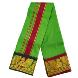 Amman Green Color Premium Karishma Soft Silk 6 Inch Border Dhoti