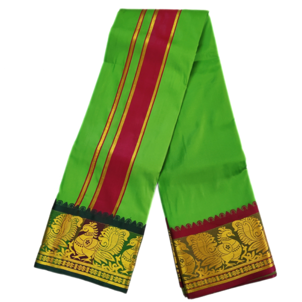 Amman Green Color Premium Karishma Soft Silk 6 Inch Border Dhoti - Image 2