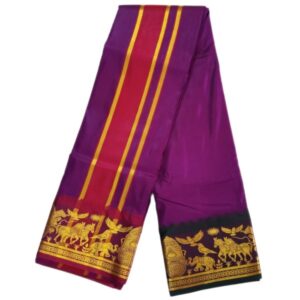 Purple Color Color Premium Karishma Soft Silk 6 Inch Border Dhoti