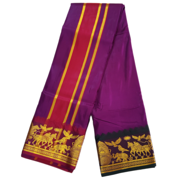 Purple Color Color Premium Karishma Soft Silk 6 Inch Border Dhoti - Image 2