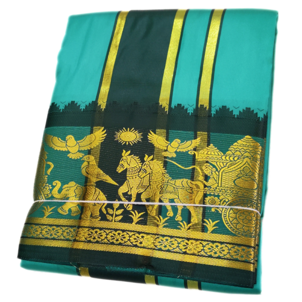 Sea Green Color Premium Karishma Soft Silk 6 Inch Border Dhoti