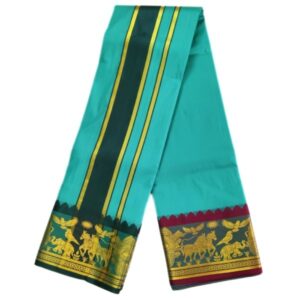 Sea Green Color Premium Karishma Soft Silk 6 Inch Border Dhoti