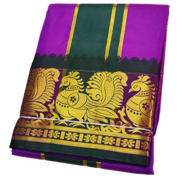 Lavender Color Premium Karishma Soft Silk 6 Inch Border Dhoti