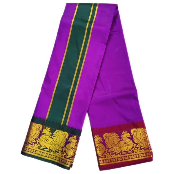 Lavender Color Premium Karishma Soft Silk 6 Inch Border Dhoti - Image 2