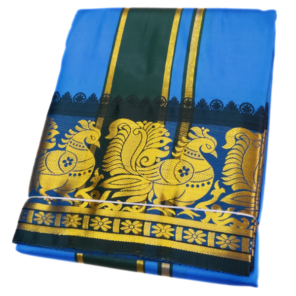 Sky Blue Color Premium Karishma Soft Silk 6 Inch Border Dhoti