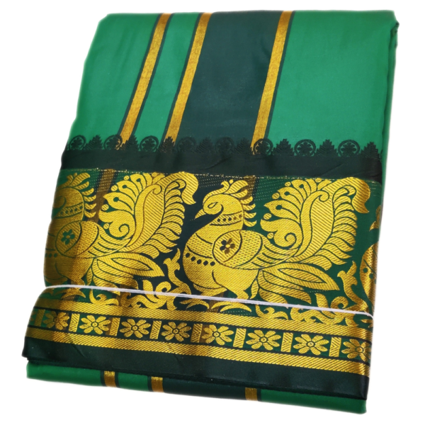 Green Color Premium Karishma Soft Silk 6 Inch Border Dhoti