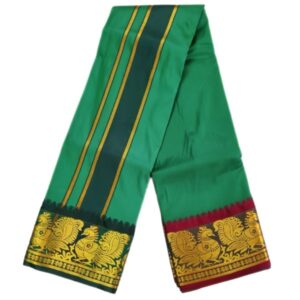 Green Color Premium Karishma Soft Silk 6 Inch Border Dhoti