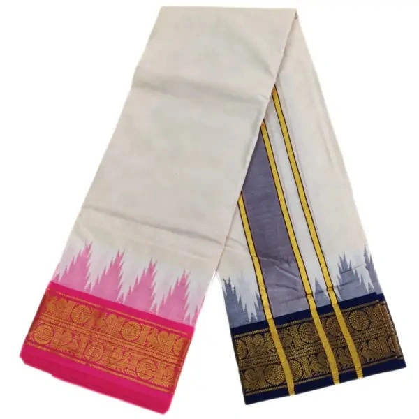 Chakra Mayil Designed Temple Border Dhoti - Image 2
